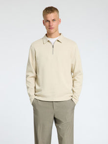  MARC 1/2 ZIP RIBBED POLO OATMEAL