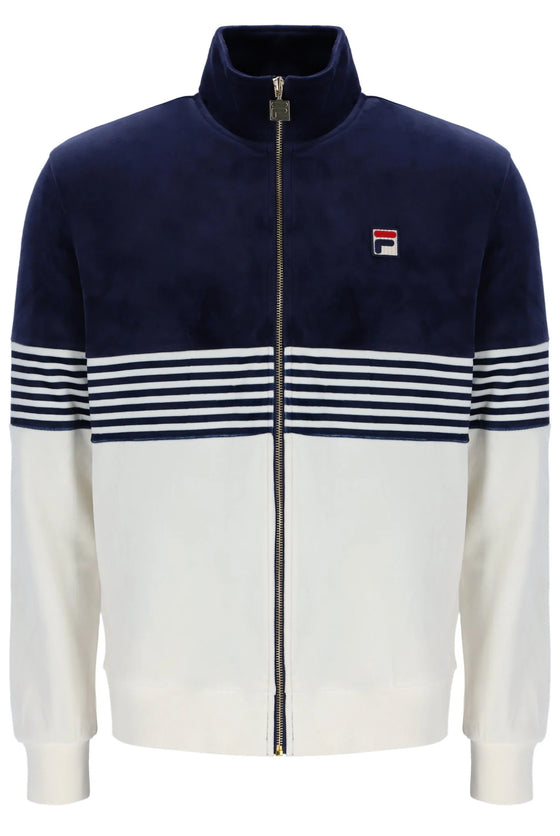 MERRICK STRIPE VELOUR TRACK TOP NAVY GARDENIA