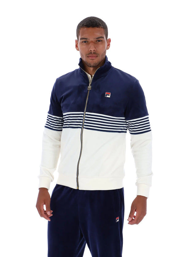 MERRICK STRIPE VELOUR TRACK TOP NAVY GARDENIA