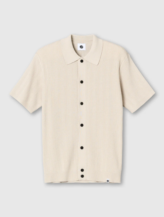 BARKER S/S KNITTED DETAIL SHIRT STONE