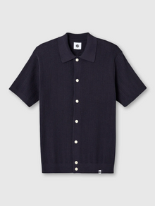  BARKER S/S KNITTED DETAIL SHIRT NAVY