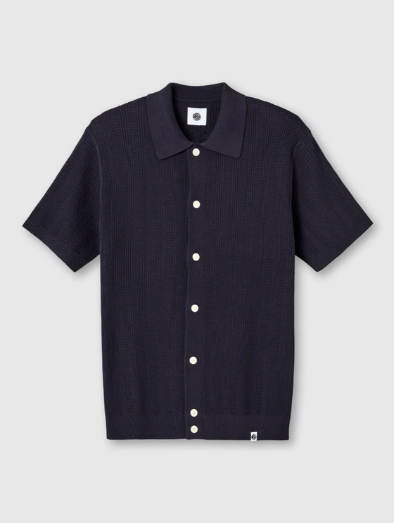 BARKER S/S KNITTED DETAIL SHIRT NAVY