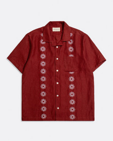  STACHIO SS SHIRT SOL STRIPE DEEP RED LINEN