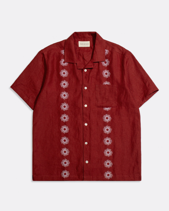 STACHIO SS SHIRT SOL STRIPE DEEP RED LINEN